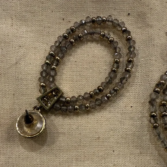 Elegant Gold and Silver Beaded Earrings - Picture 2 of 4